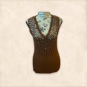 🧡3/$25!! Cache Sleeveless Sequinned Blouse EUC